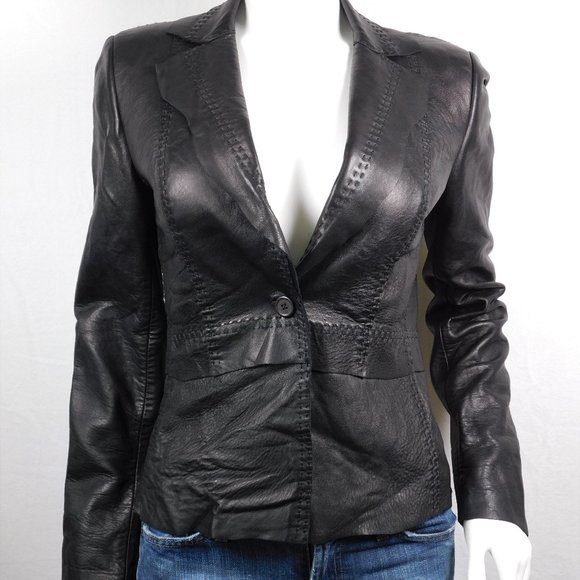 Elie Tahari Leather Jacket S (61225)